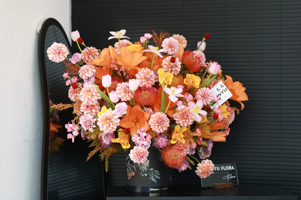 Dramatic dark flower arrangement for Halloween